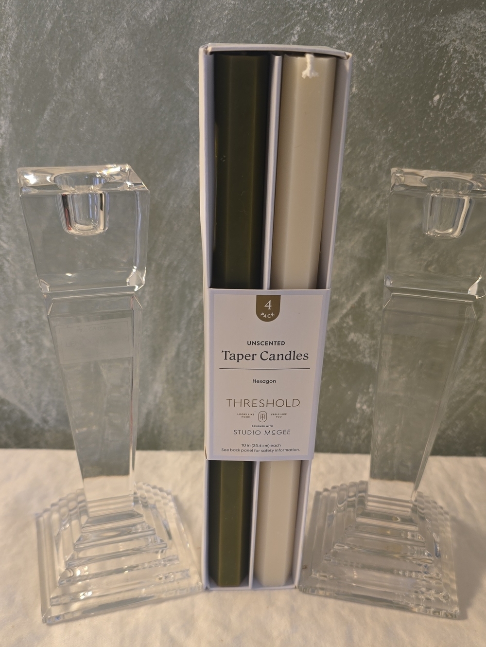 Lenox 8" Crystal Candlesticks Pair With Taper Candles 4 Pack New